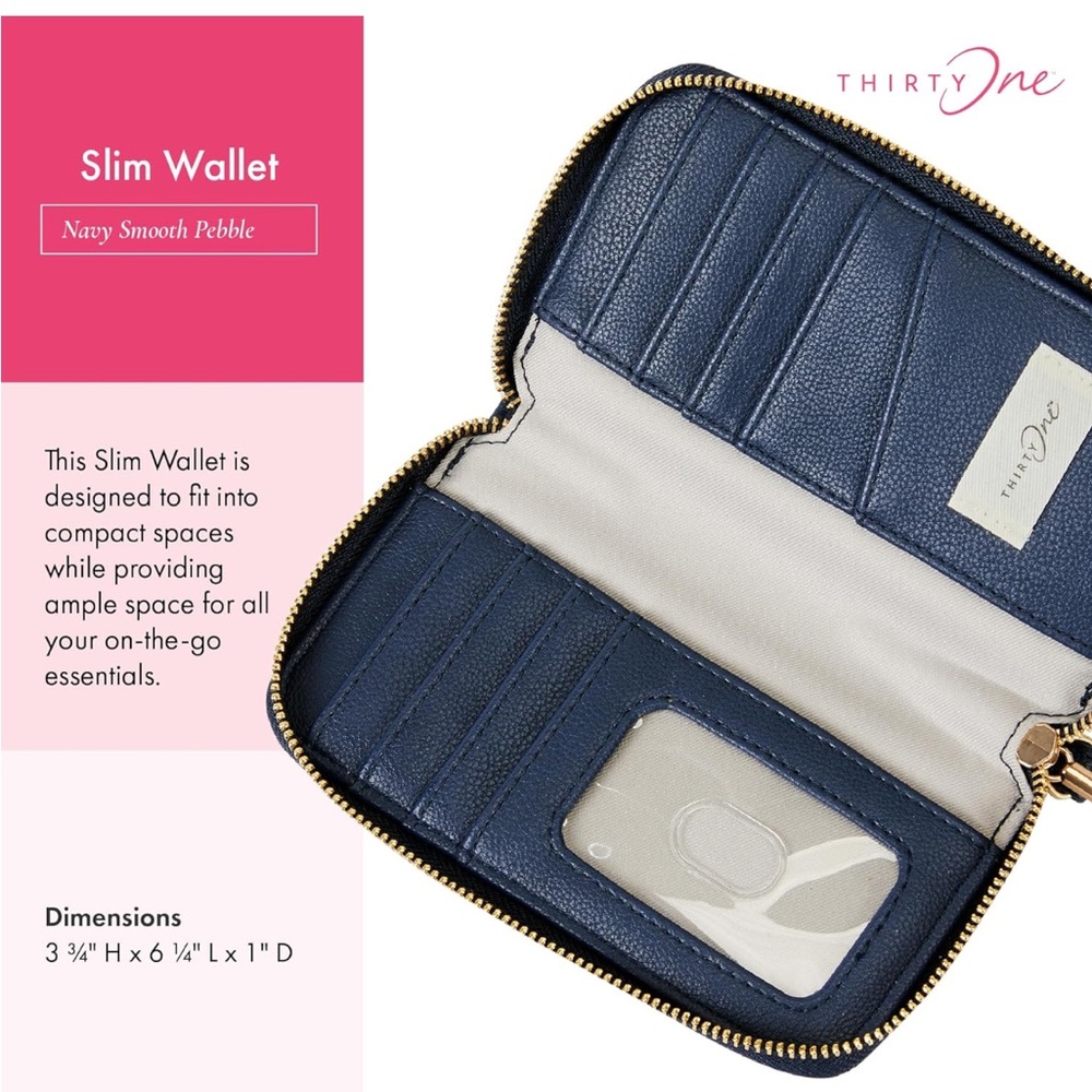 Thirty-One Navy Pebble Slim Wallet